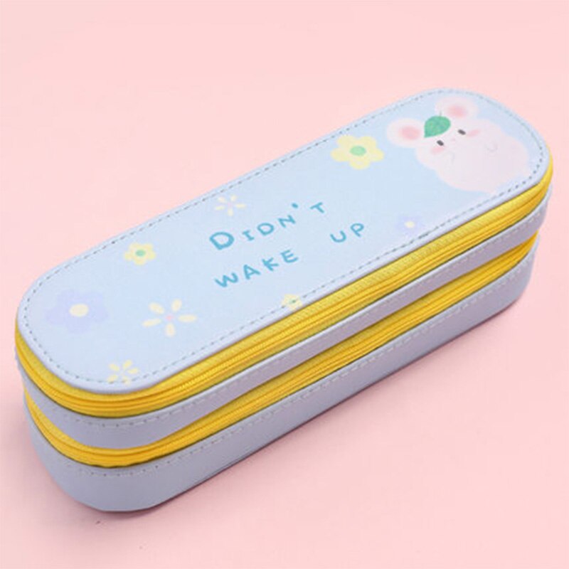 double Pencil CaseLarge Capacity School Pen Case Supplies Pencil Bag School Box Pencils Pouch Stationery: wathet