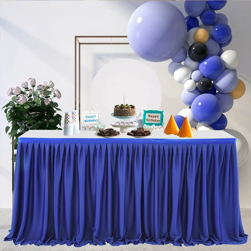 Tischröcke für rechteckige Tische, Rüschen-Tischdecke für Hochzeit, Geburtstag, Party, Baby, Brautparty, Bankett, Tischdekoration: 140*200cm / Marine Blau
