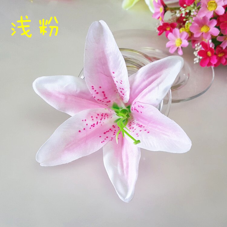 Flores de lirio artificiales de 13CM, cabezas de flores de seda, lirios de simulación, decoración de en casa, boda, manualidades de álbum de recortes, 10 unids/lote: light pink