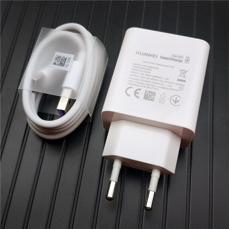 Huawei Mate 20 pro chargeur Original 40w chargeur de suralimentation rapide adaptateur de Charge murale ue pour P30 pro P20 Mate 20 10 Magic 2: Eu charger and cable