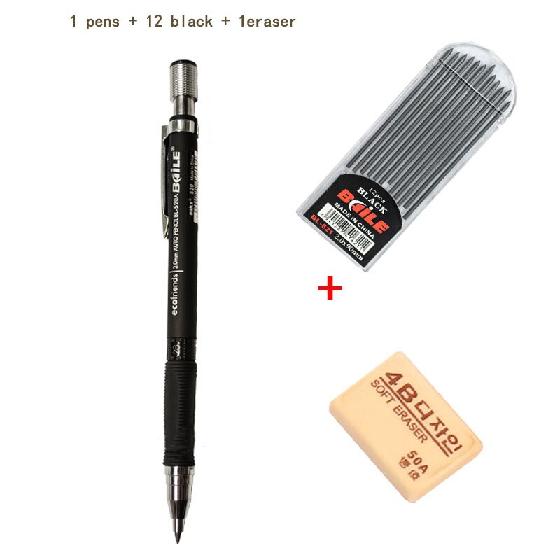Writing Point 2.0mm Automatic Pencil Drawing Painting Mechanical Pencil Black/Colorful Refills School Office Stationery: set 3