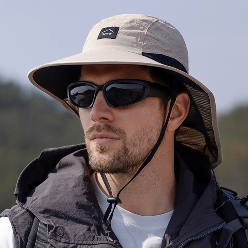 Sonnenhut mit breiter Krempe und Nackenklappe, UV-Sonnenschutz, Hofarbeit, Safari, Wanderhut für Herren, Outdoor-Abenteuer, Angeln, Eimerhut