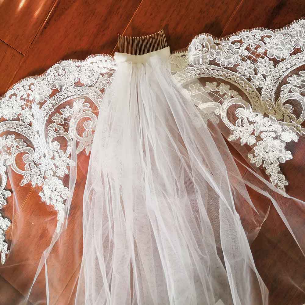 Neue Spitze Lange Hochzeit Schleier Eine Schicht Kathedrale Länge Braut Schleier mit Kamm Schleier de Mariee Hochzeit Zubehör