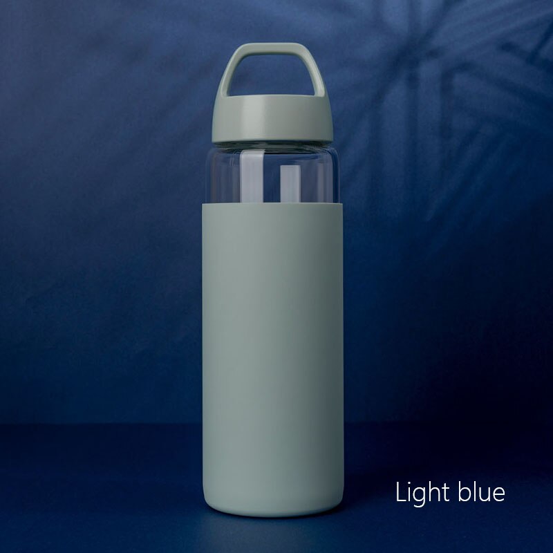 Mufor verre 480mL verre Transparent tasse bouteille d'eau chaude voyage tasse anti-déflagrant voyage verre tasse: Light blue
