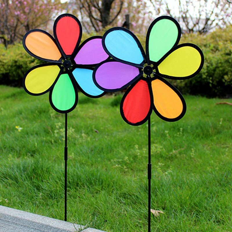 Moulin à vent en tissu 6 couleurs, bordure noire, Camping, jouets pour enfants, décoration de jardin, 6 pièces