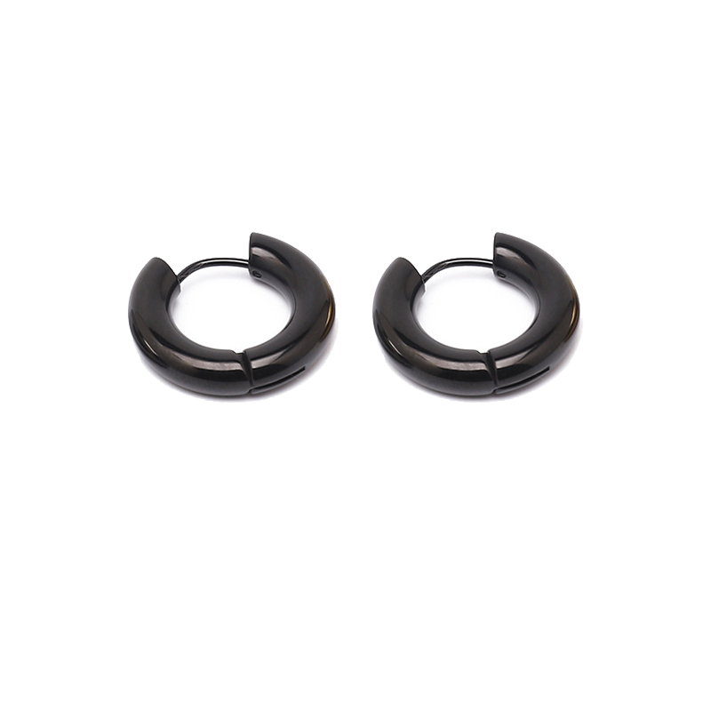 Pendientes de aro de acero inoxidable brillantes para mujeres y hombres, Hip Hop Steapunk, corazón ovalado redondo, Color negro, dorado y plateado, de joyería Huggie: Rodio plateado