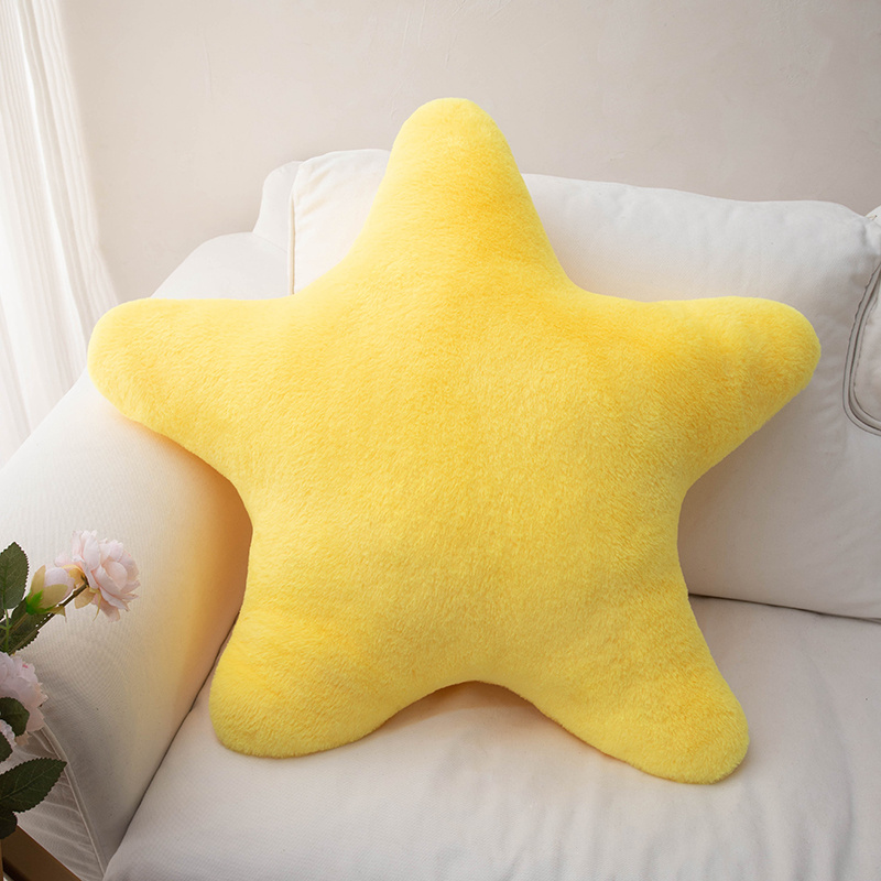 Almohada decorativa en forma de estrella para cama, almohada de felpa suave, cojín bonito de felpa para dormitorio de niños y sala de estar: YELLOW