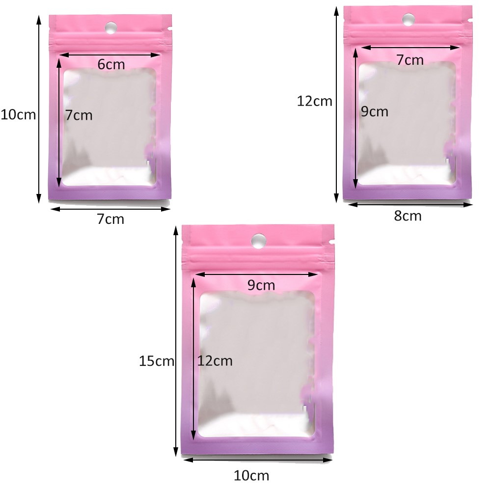 100Pcs Gradient Bags Resealable With Zipper Plastic Packaging Display Pouch Jewelry Storage Packaging Small Businesses Supplies