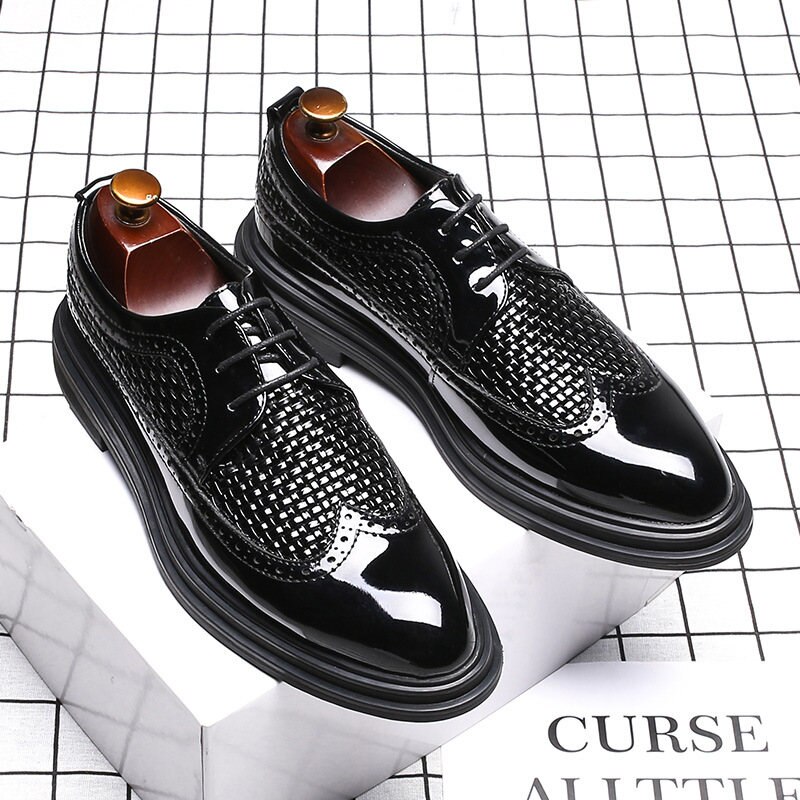 Black Patent Leather Men Formal Shoes Luxury Oxford Men Dress Shoes: 8.5