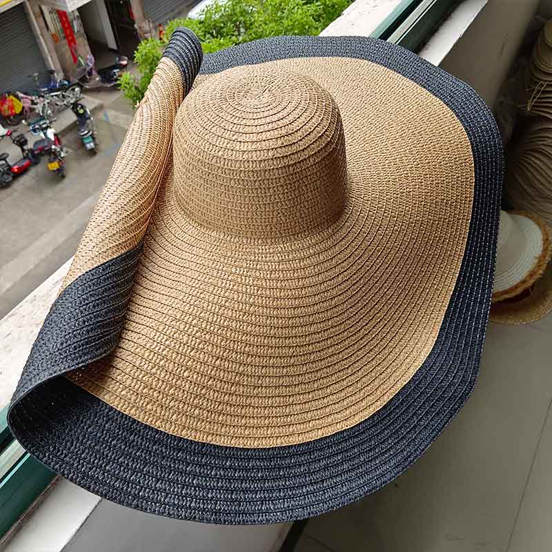 60CM diametro cappello a tesa larga parasole da donna cappello da suola francese uomo donna spiaggia viaggio cappello di paglia cappello da suola pieghevole estivo tutto'ingrosso: 06