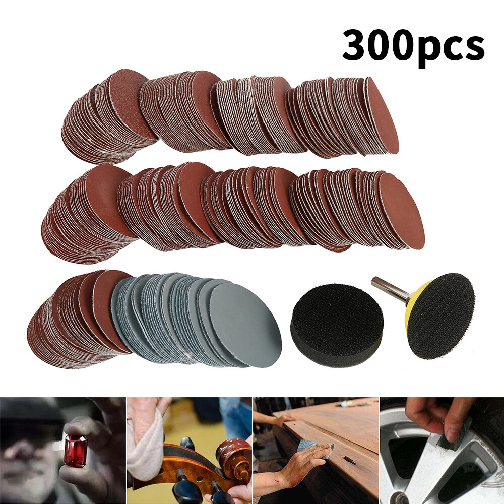 300Pcs Sanding Discs Set 80-3000 Grit 2 Inch Sandpaper with Abrasive Polish Pad and 1/4 Inch Shank for Polishing Cleaning Tools