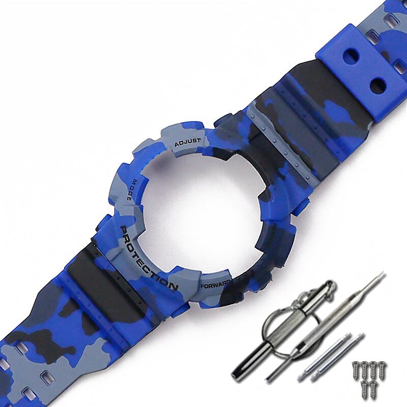 Camouflage résine bracelet montre pour hommes accessoires broche boucle sangle étui pour Casio CASIO G-SHOCK GD120GD100GA110GA100 hommes bracelet de montre: Camouflage blue