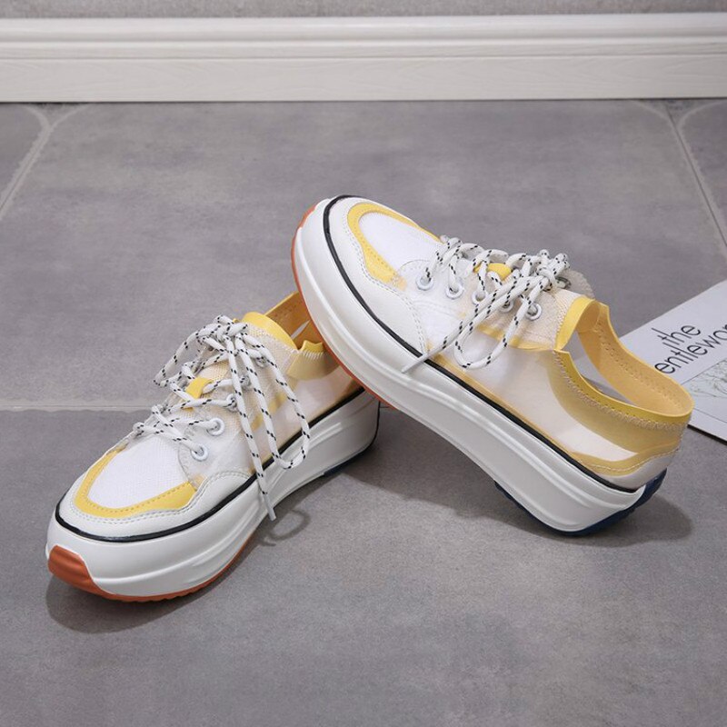 Sneakers Vrouwen Wit Sneakers Neon Geel Chunky Schoenen Zomer Snoep Kleuren Platform Hoge Super Mesh Wedge Schoenen