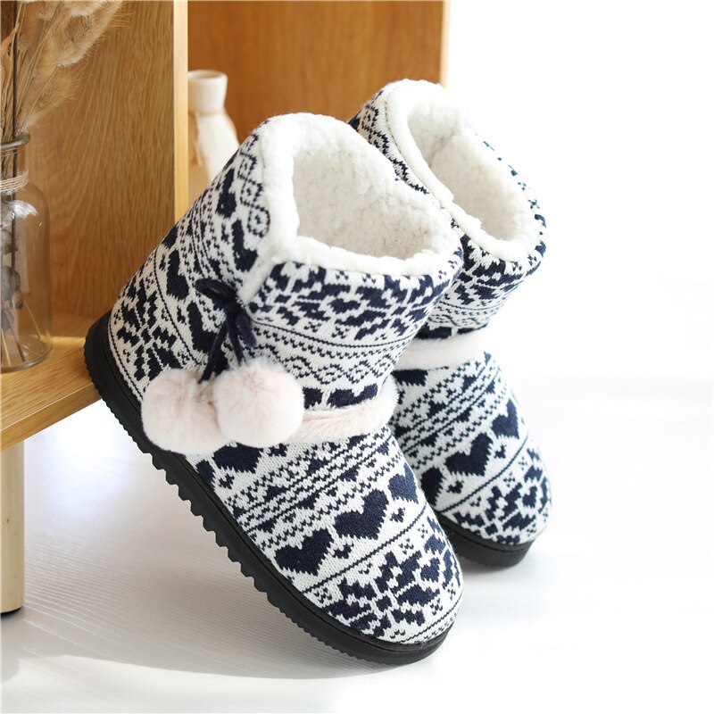 Zapatillas de casa de piel para mujer y niña, zapatos cálidos de algodón con plataforma plana para interiores, zapatillas cómodas de felpa tejidas de invierno