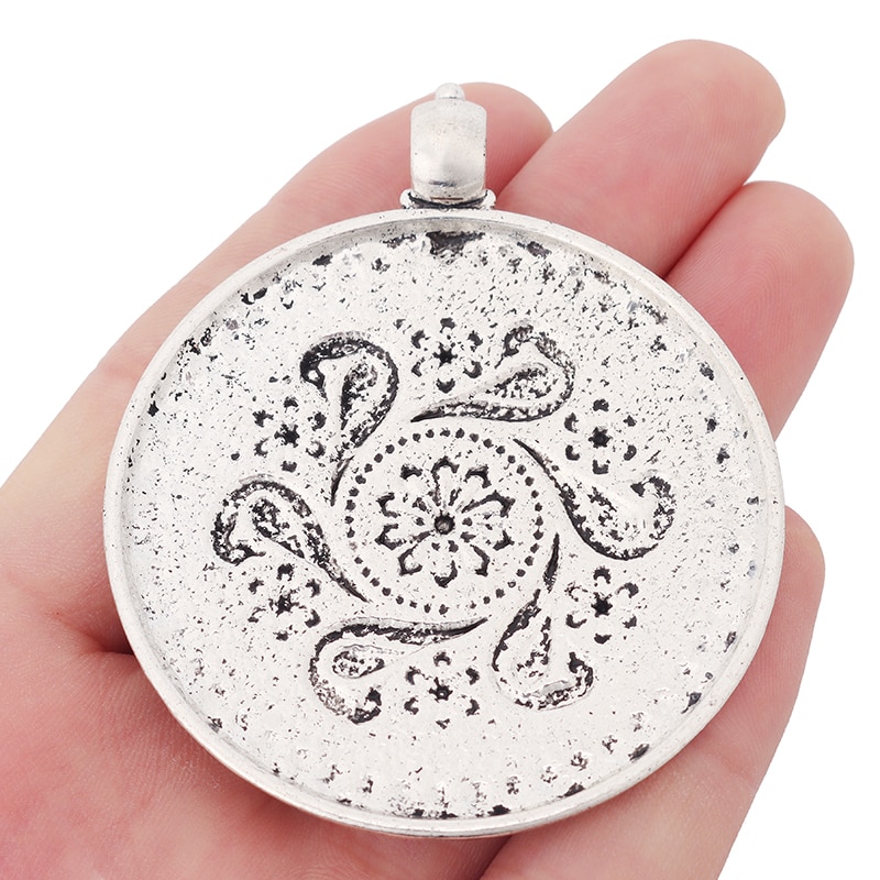 ZXZ 2pcs Tibetan Silver Large Bohemia Boho Medallion Round Charms Pendants for Necklace Jewelry Making Findings 68x60mm