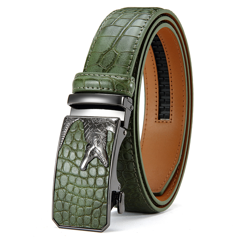Cinto de couro PU masculino moda fivela automática cinto para negócios populares cinto masculino de alta qualidade: Verde exército / 105 CENTÍMETROS