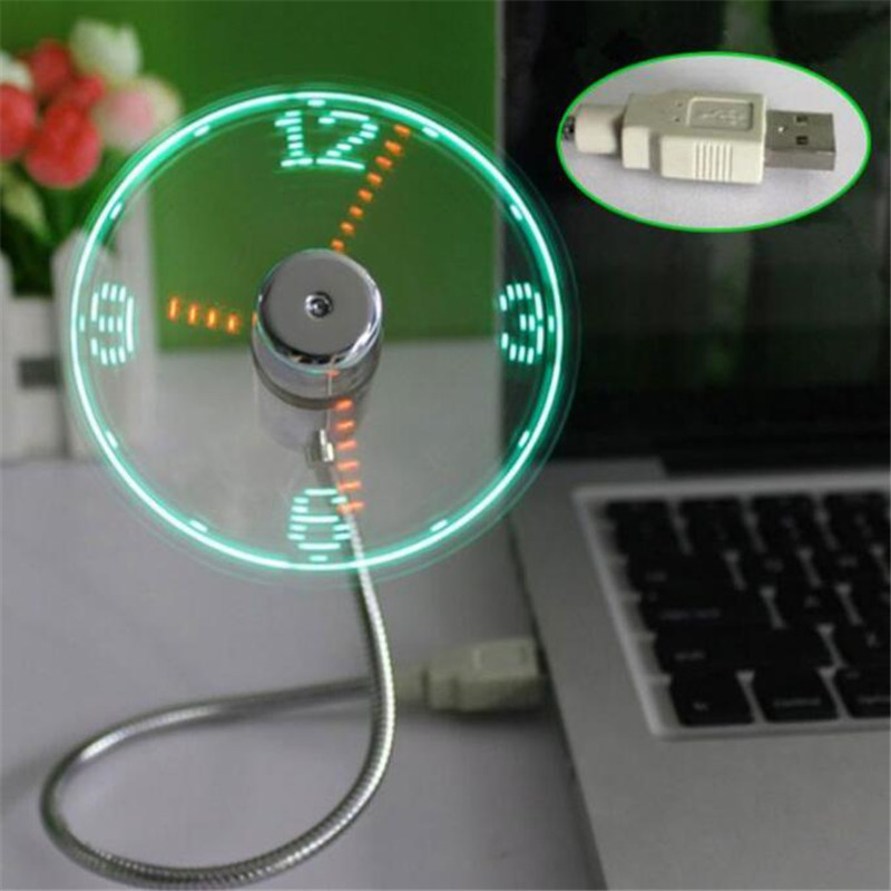 USB Mini Klok LED Licht USB Fan Tijd Klok Verstelbare Desktop Klok Draagbare Flexibele Cool Gadget Tijd Display