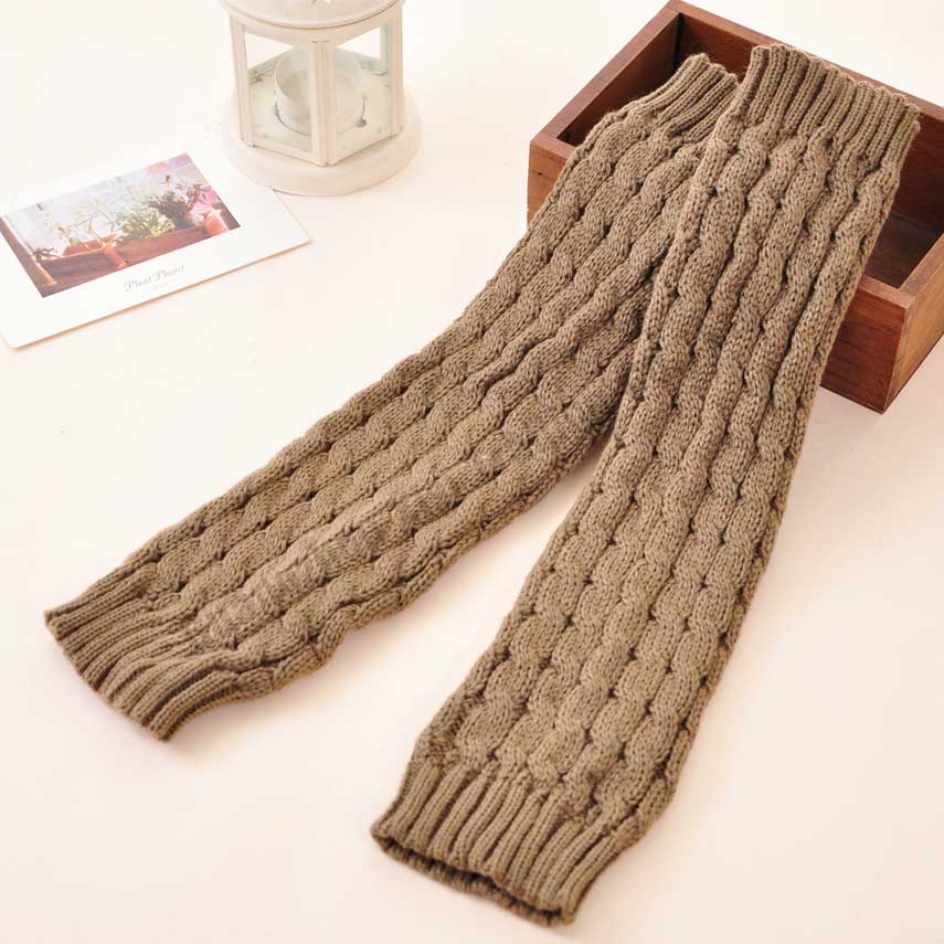 Kvinder afslappet stil hæklede benvarmere aktive strikkede hæklede lange sokker khaki bløde boot manchetter: Khaki