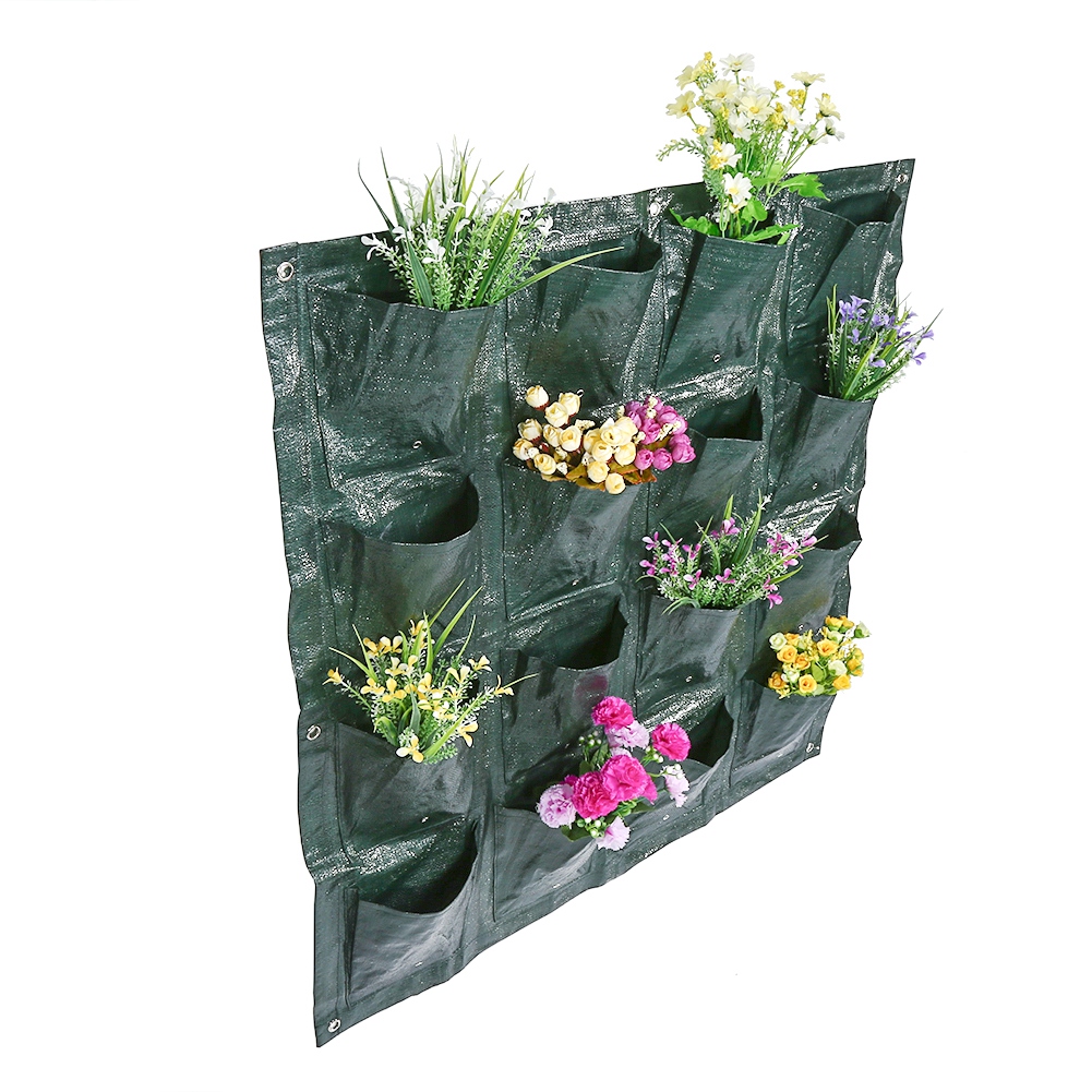 16 lommer lodret haveplante voksende container pose vandtæt anti-korrosiv begrønning blomster vægophæng planter mørkegrøn