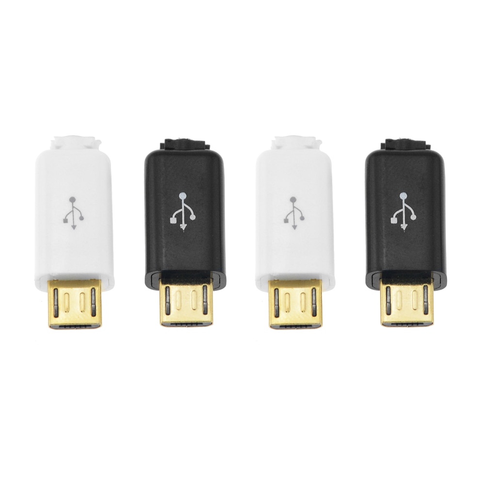 5PCS Gold kopf 4 in 1 Micro USB 5P stecker stecker Schwarz Weiß schweißen Daten OTG line interface DIY daten kabel zubehör