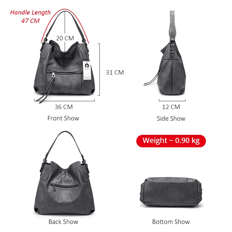 REALER women shoulder bag Large hobos Totes bag crossbody messenger bags for women luxury handbag PU leather gray hand bag