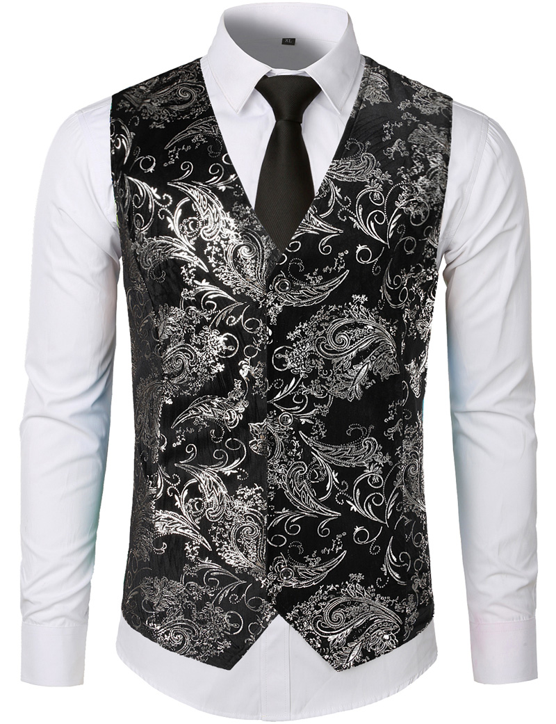 Steampunk Anzug Weste Männer glänzend Bronzing Paisley Blume Chaleco hombre schlank passen Ärmellose Hochzeit Rauchen Kleid Weste Weste Männer