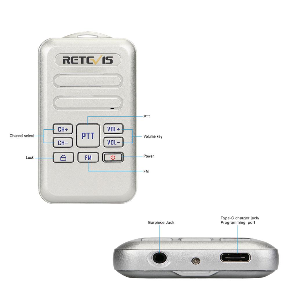 Retevis RT20 Mini Walkie Talkie Radio 2 stücke 2 W UHF Transceiver VOX FM Radio Typ-C USB Ladung 2 weg Radio Spaziergang Sprechen Comunicador