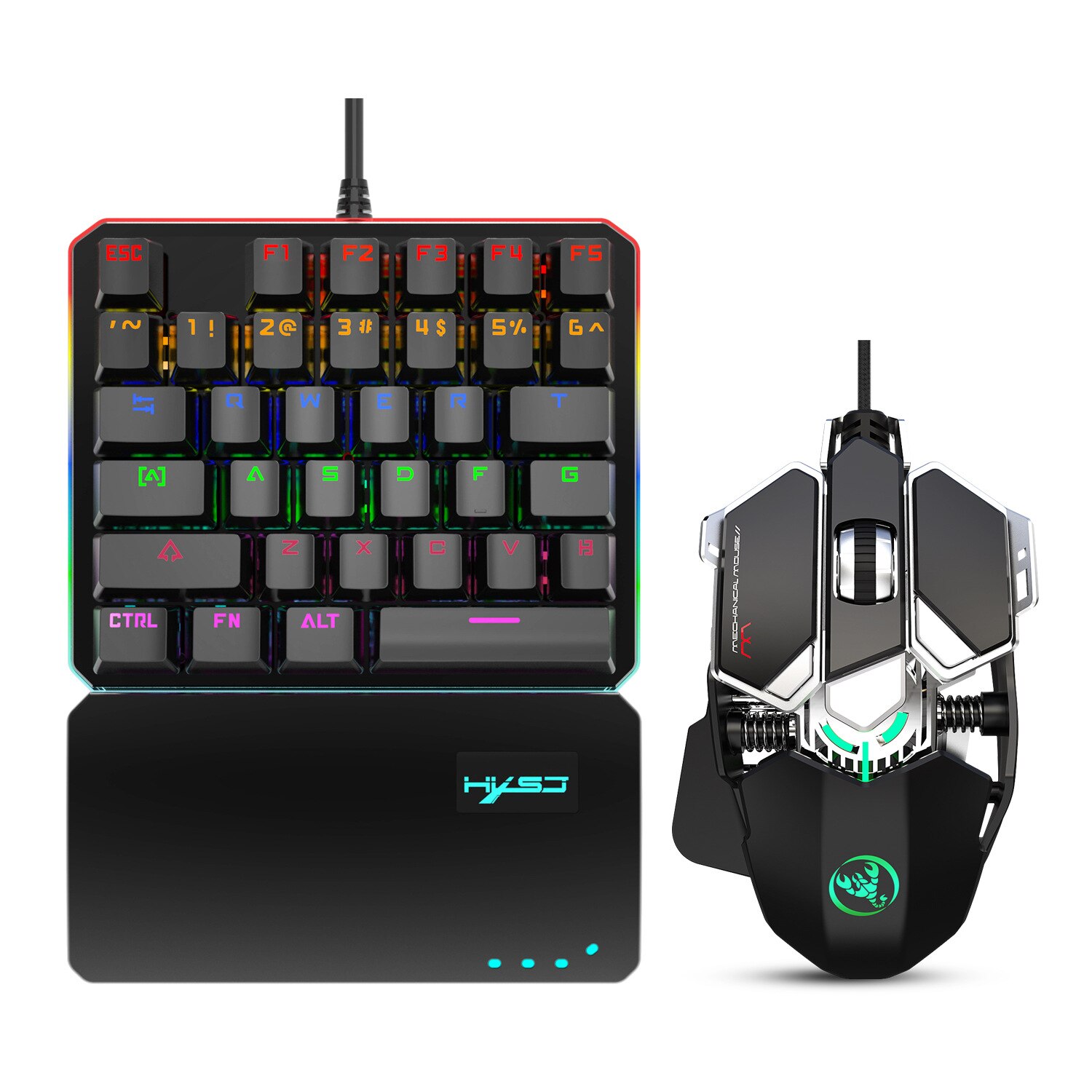 SeenDa V200 + J600 Chicken Keyboard Mouse Set RGB one-handed Keyboard plus Programming Mechanical Game Mouse: V200 J600b Black