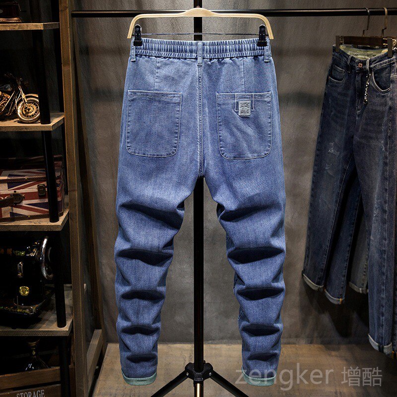 Pantalones vaqueros harem para hombre, jeans azules de talla grande con cordón elástico 7XL 6XL, jeans de para hombre de 40 42, jeans de novio
