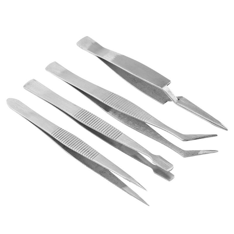 4pcs Stainless Steel Tweezers Pointed Elbow Flat Cross Craft Kraft Hobbies Sewing Tweezers Repair Maintenance Tool