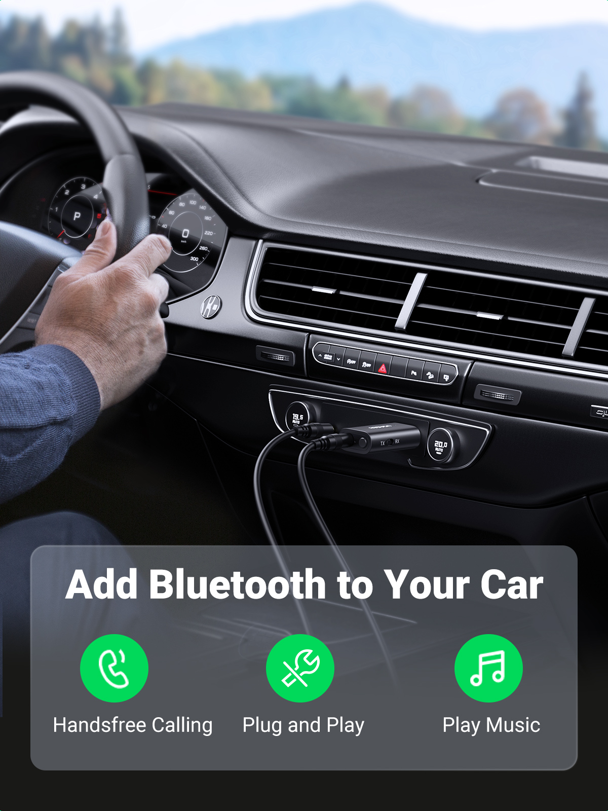 UGREEN-Adaptador 2 en 1 para coche, transmisor y receptor estéreo con Bluetooth 5,1, inalámbrico, conector auxiliar de 3,5mm, Kit de micrófono