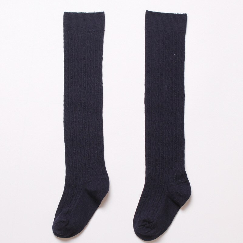 Calze per bambini in cotone pettinato calze sopra il ginocchio per bambini calze alte per studenti calze per bambini primavera autunno tinta unita: navy / 6-8 years