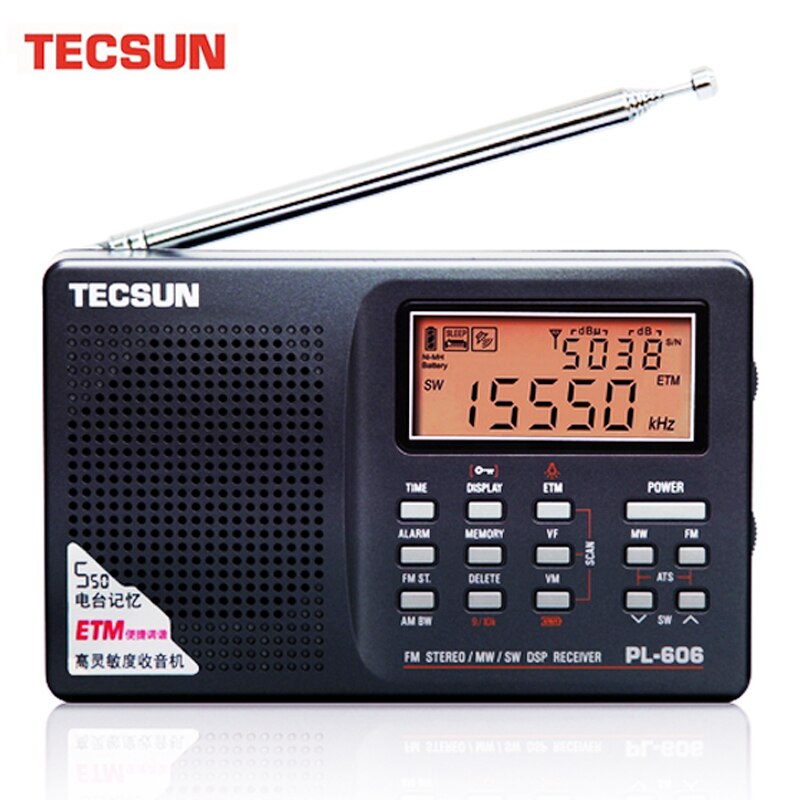 Tecsun PL-606 récepteur numérique PLL FM stéréo/LW/SW/MW DSP léger Rechargeable pour personnes âgées/étudiants