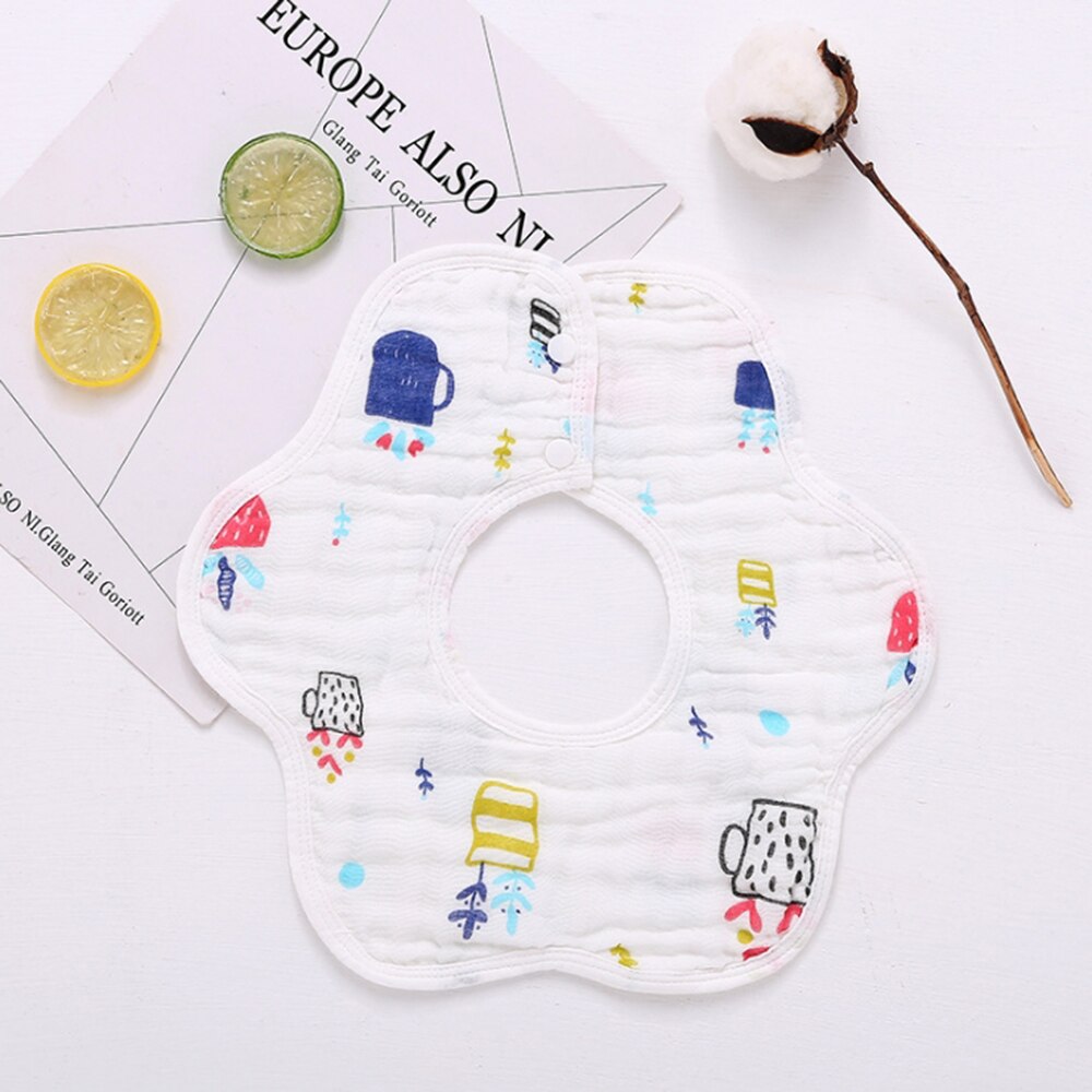 360 graus de giro algodão flor impermeável bebê arroto panos saliva toalha dos desenhos animados macio redondo bandana babadores alimentação cachecol: E758403A