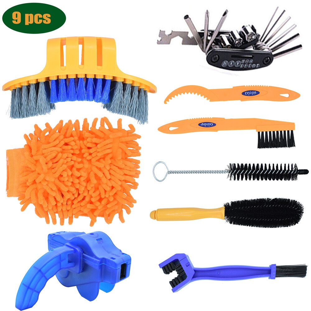 Bike Cleaning Kit Bicycle Chain Cleaner Clean Tire Brush Road MTB Cycling Cleaning Gloves Kits Cleaners Tool for Mountain, City: Light green