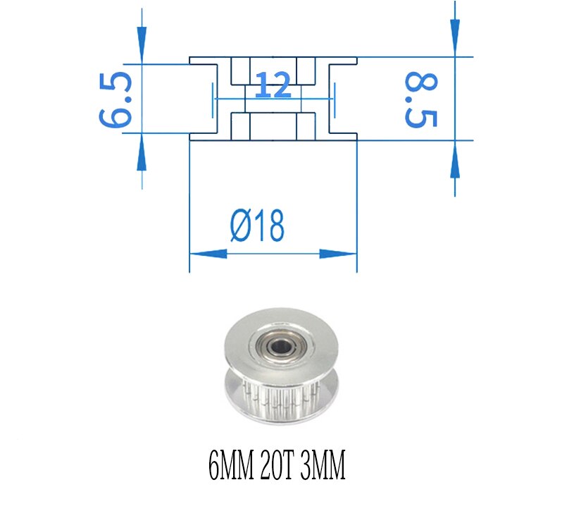 GT2 koła koło rozrządu 16-zębów 20-zęby z 3mm lub 5mm otwór z łożyskami do 3D części drukarki pasek rozrządu 6mm 10mm: 6MM 20T 3MM