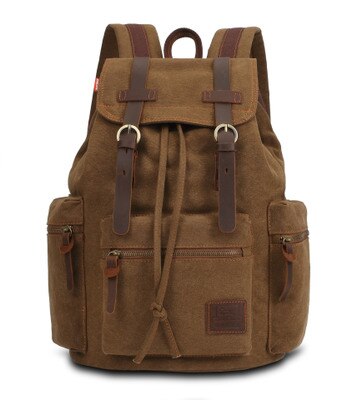 Kaukko lærred rygsæk skuldre taske lynlås anti-ridse sport rejsetaske laptop rygsæk skoletaske rygsæk rygsæk: Khaki