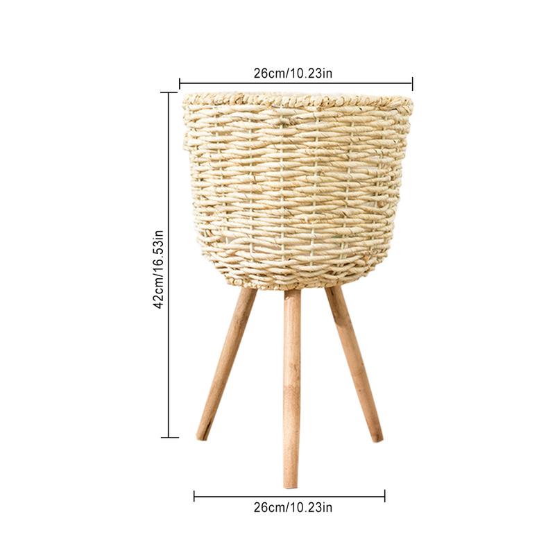 Handmade Bamboo Storage Baskets Laundry Straw Patchwork Wicker Rattan Seagrass Belly Garden Flower Pot Planter Basket: S