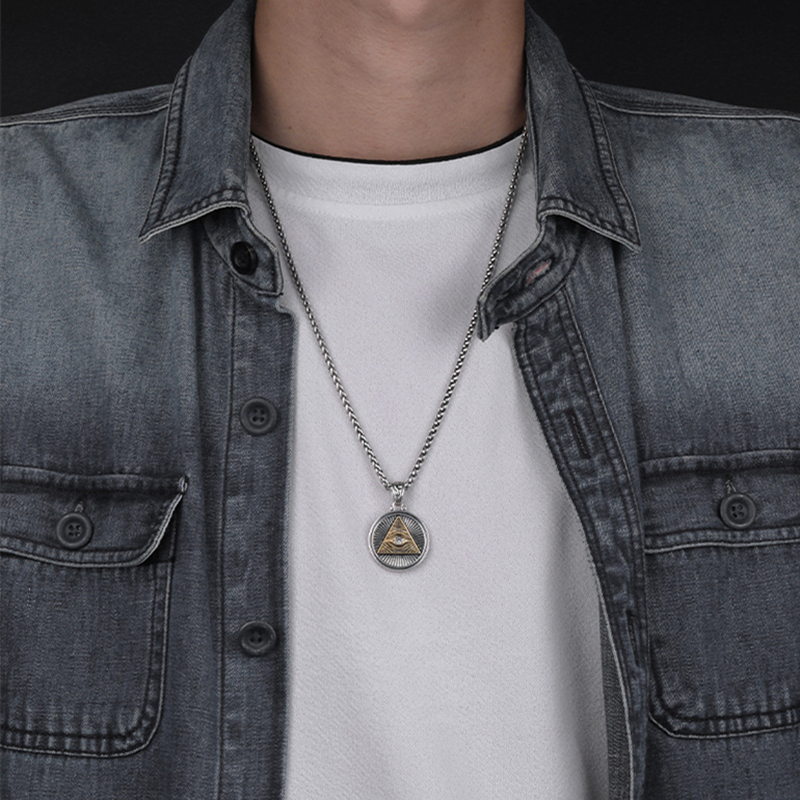 Colgante de Ojo Triangular de Horus con cadena de acero inoxidable, collar de Ojo de Dios, accesorios de joyería urbana a la para hombre