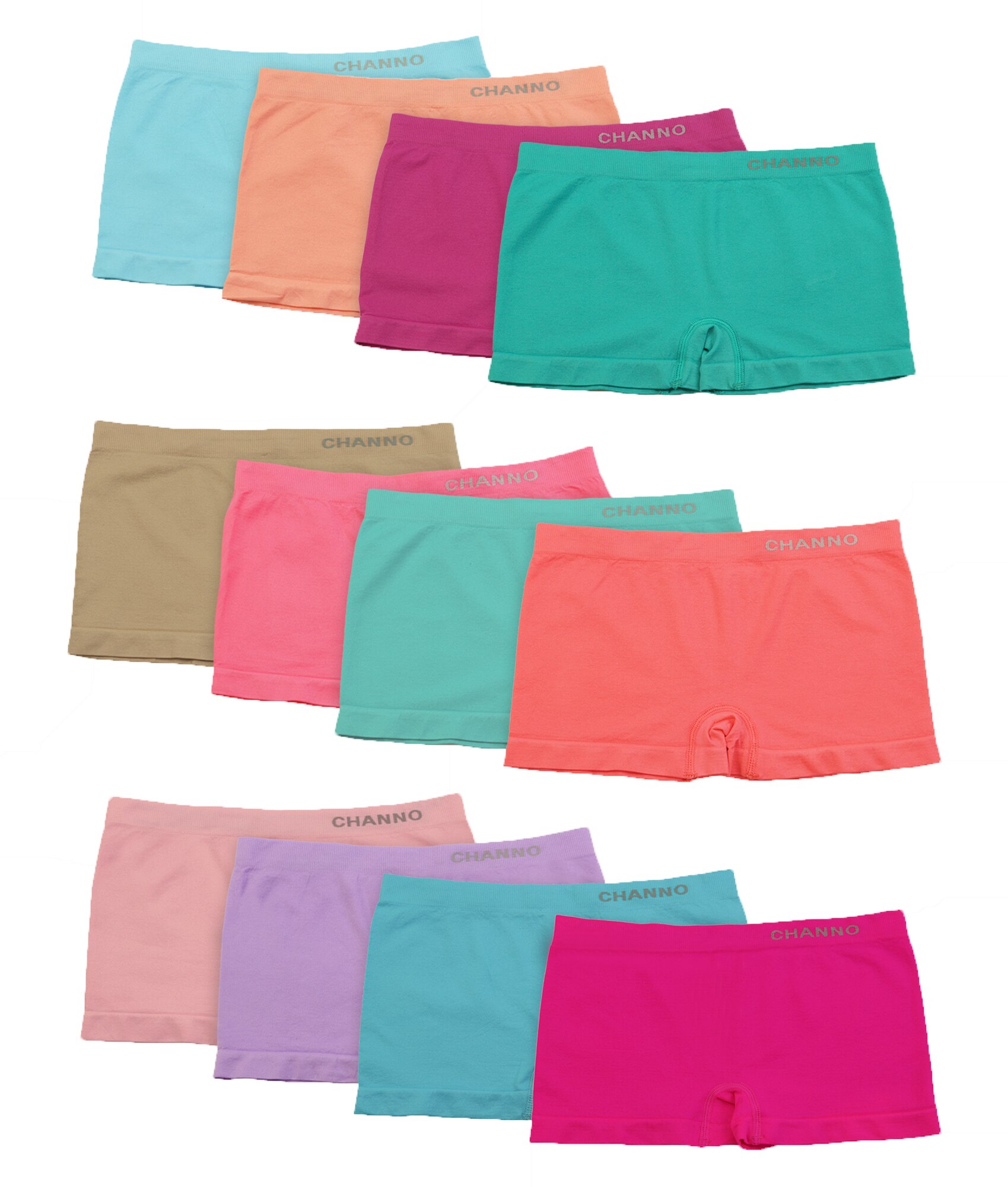 Channo - Pack de 12 Braguitas estilo culotte, ropa interior niña, licra, colores lisos, modelo sin costura, elástico, suave, microfibra, bragas niñas, uso diario, bonitas, lindas, casual
