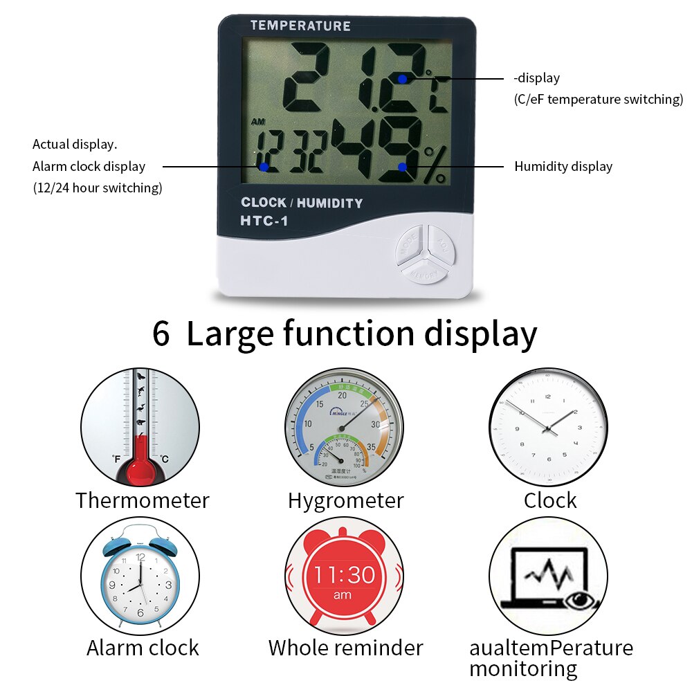 Wewnętrzny pokój cyfrowy termometr HTC-1 higrometr z wyświetlaczem LCD miernik temperatury i wilgotności