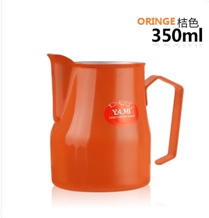 1pc 350ml/12oz 5 farvet motta stil teflon nonstick belægning rustfrit stål mælkekande / kande skummende kande latte kunst til barista: Orange