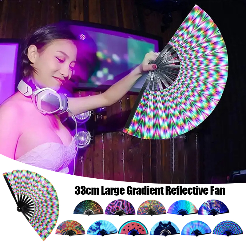 33cm stora fluorescerande vikbara handfläktar tryck musikfestival färgglad fläkt bröllopsfest spansk dansfläkt