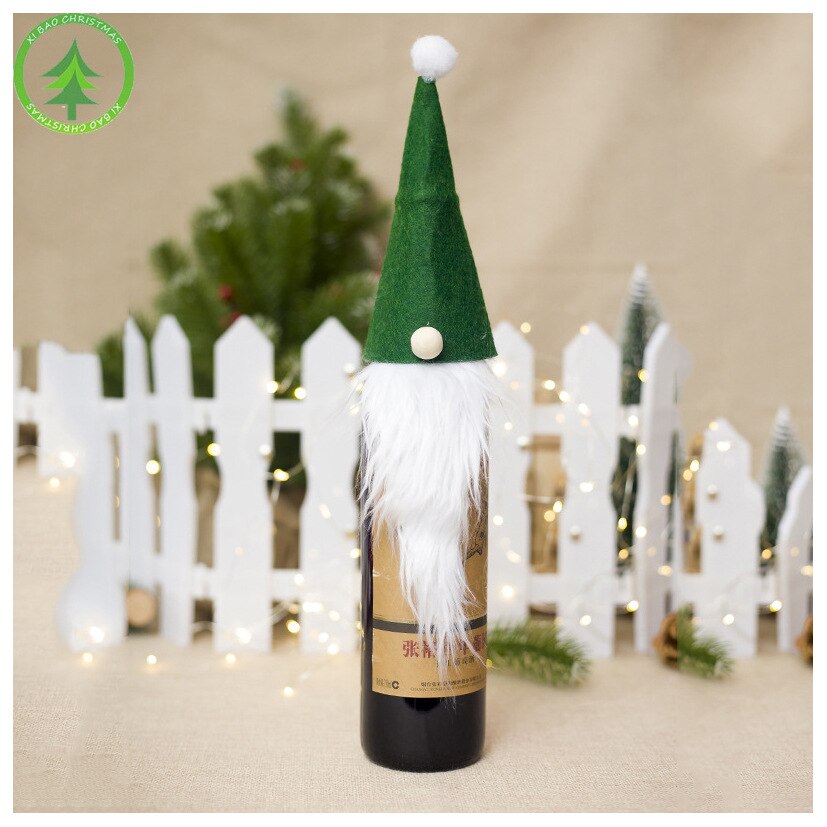 Jul vinflaske dække glædelig jul indretning til hjemmet jul snemand bordindretning xmas happy year doll navidad: Grøn