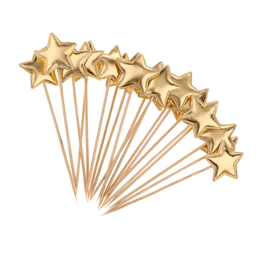 20pcs Star Cake Topper Sign Home Party Shop Cupcake Toothpicks: Gold