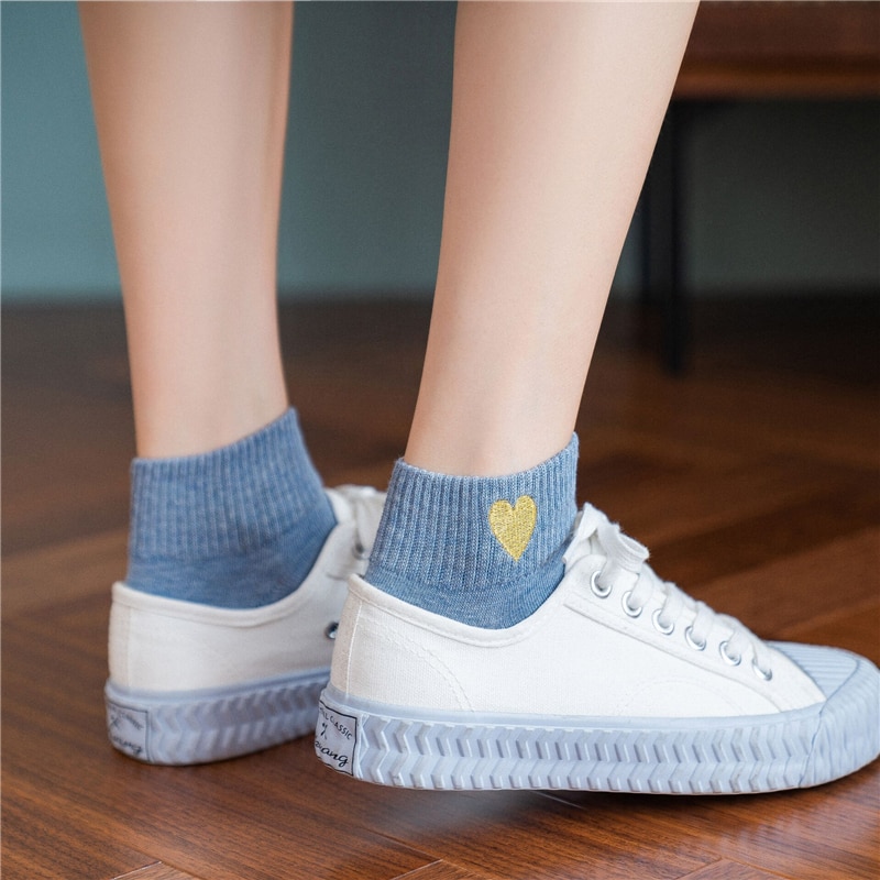 10 paar geborduurde sokken met hartjes voor dames, effen katoen, snoepkleur, harajuku, schattig, casual, studentensokken voor meisjes, korte sokken