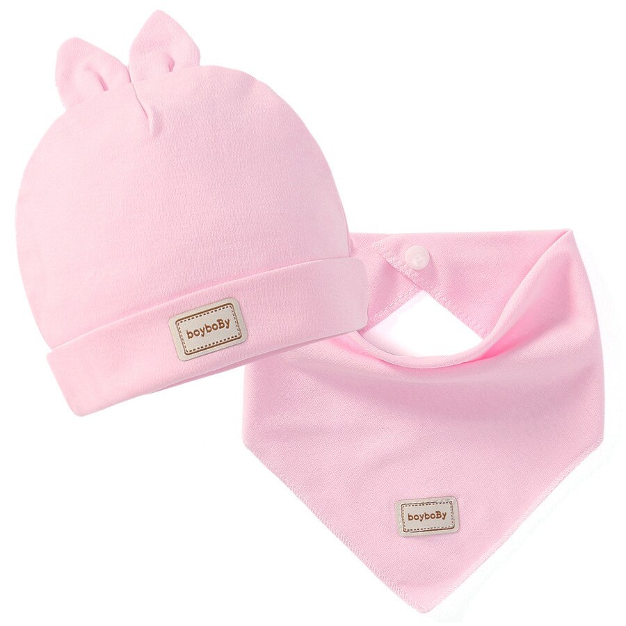 0-3Month Baby Hoed Slabbetjes Jongen Meisje Mutsen Leuke Pure Kleur Oren Motorkap Baby Hoeden Peuter Kids Katoen Kwijlen Handdoek Outdoor cap: Rabbit - pink