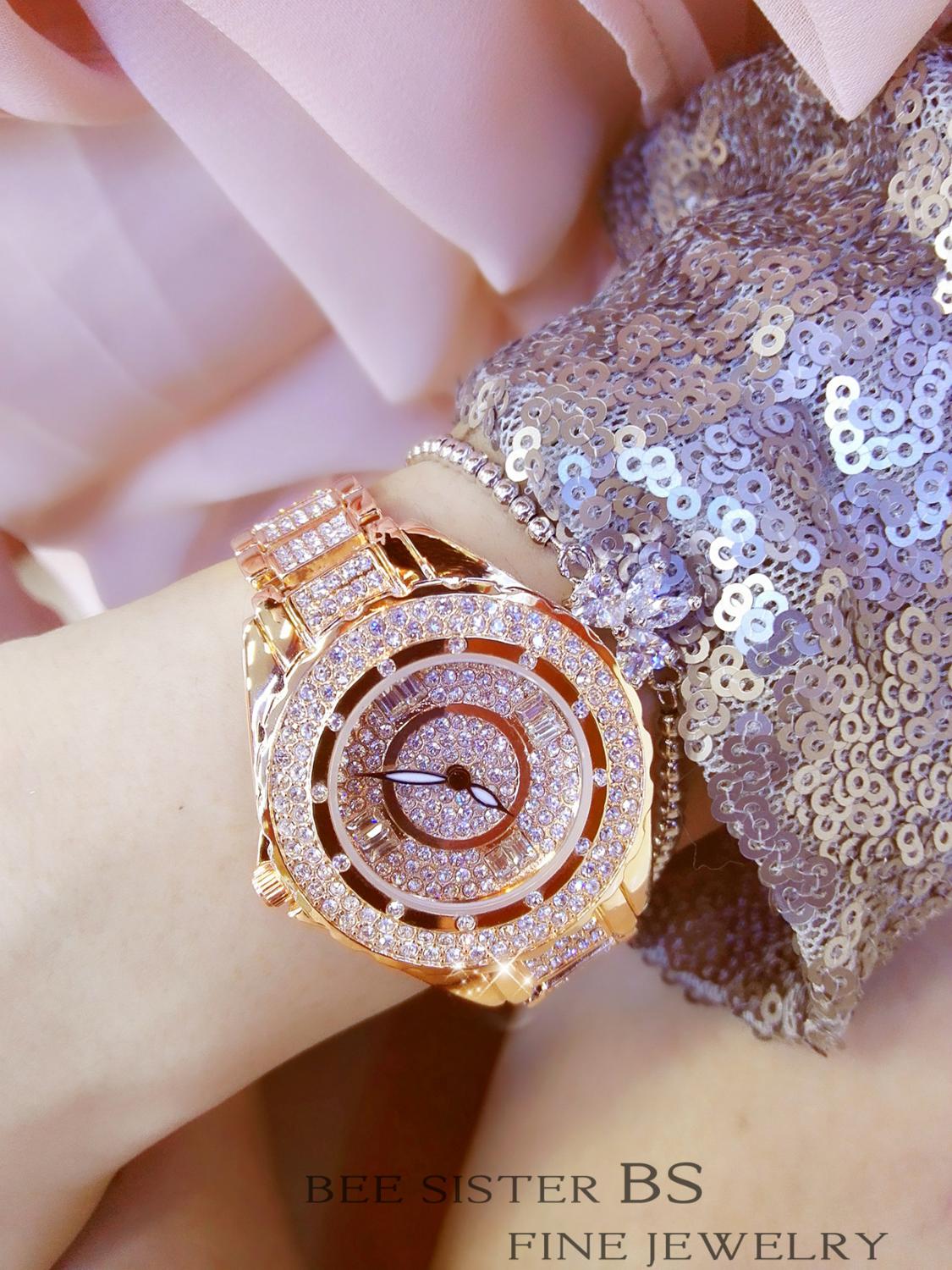 BS BEE SISTER Women Watch with Czech Diamond 30m Bling Bling Starry Sky Watch Wife (NO bracelet): Rose Gold