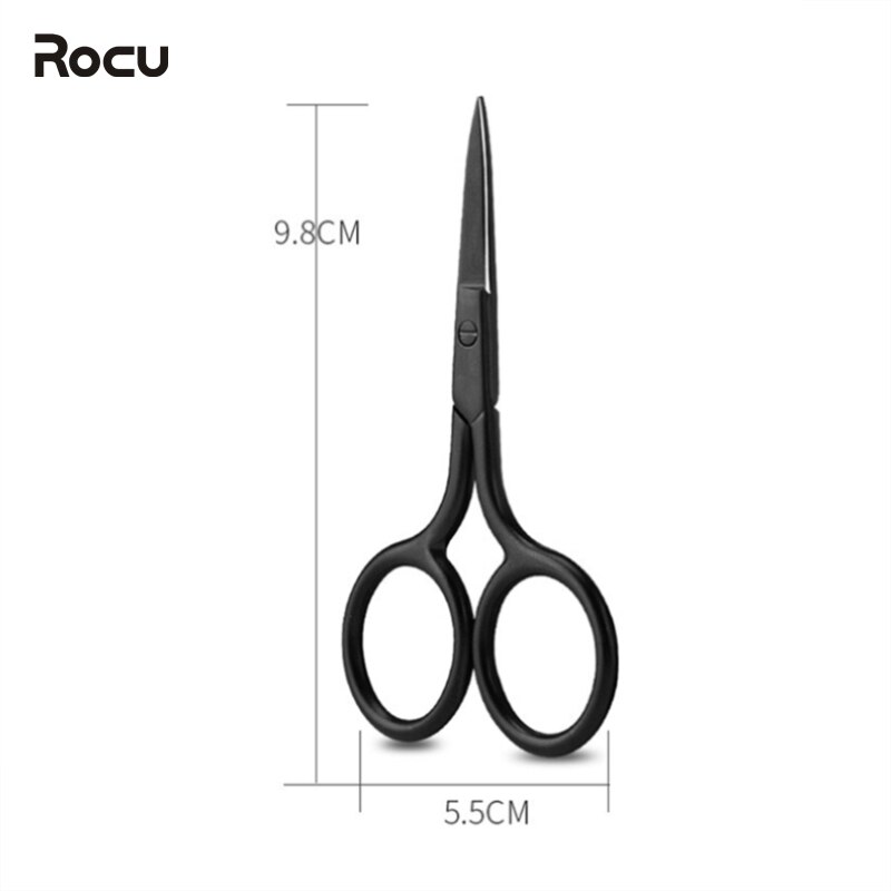 Tijeras de maquillaje negras y medianas, , para cejas, pestañas, pelo de nariz, herramientas de depilación facial de acero inoxidable, cabeza afilada