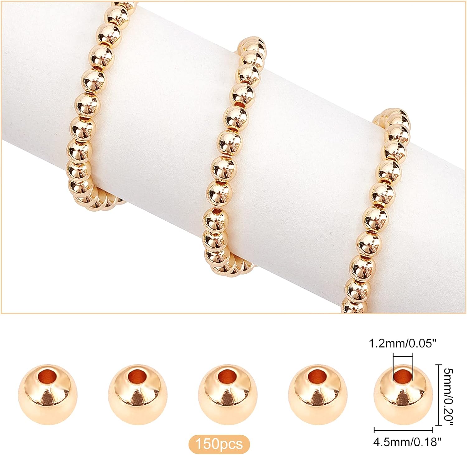 180 stk. 18k forgyldte perler , 3mm 4mm 6mm armbåndsperler glatte metalafstandsperler sømløse guldkugle messing små perler: Himmelblå